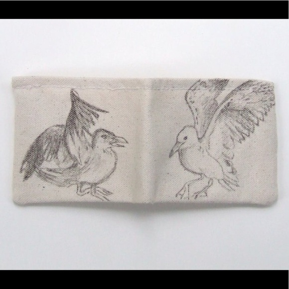 Wallet bifold canvas hand drawn birds sea gulls - Picture 2 of 6